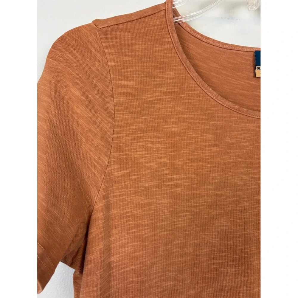 Old Navy Orange Slub Knit Tiered Swing Midi Dress Small Short Sleeve Stretch - Picture 3 of 6